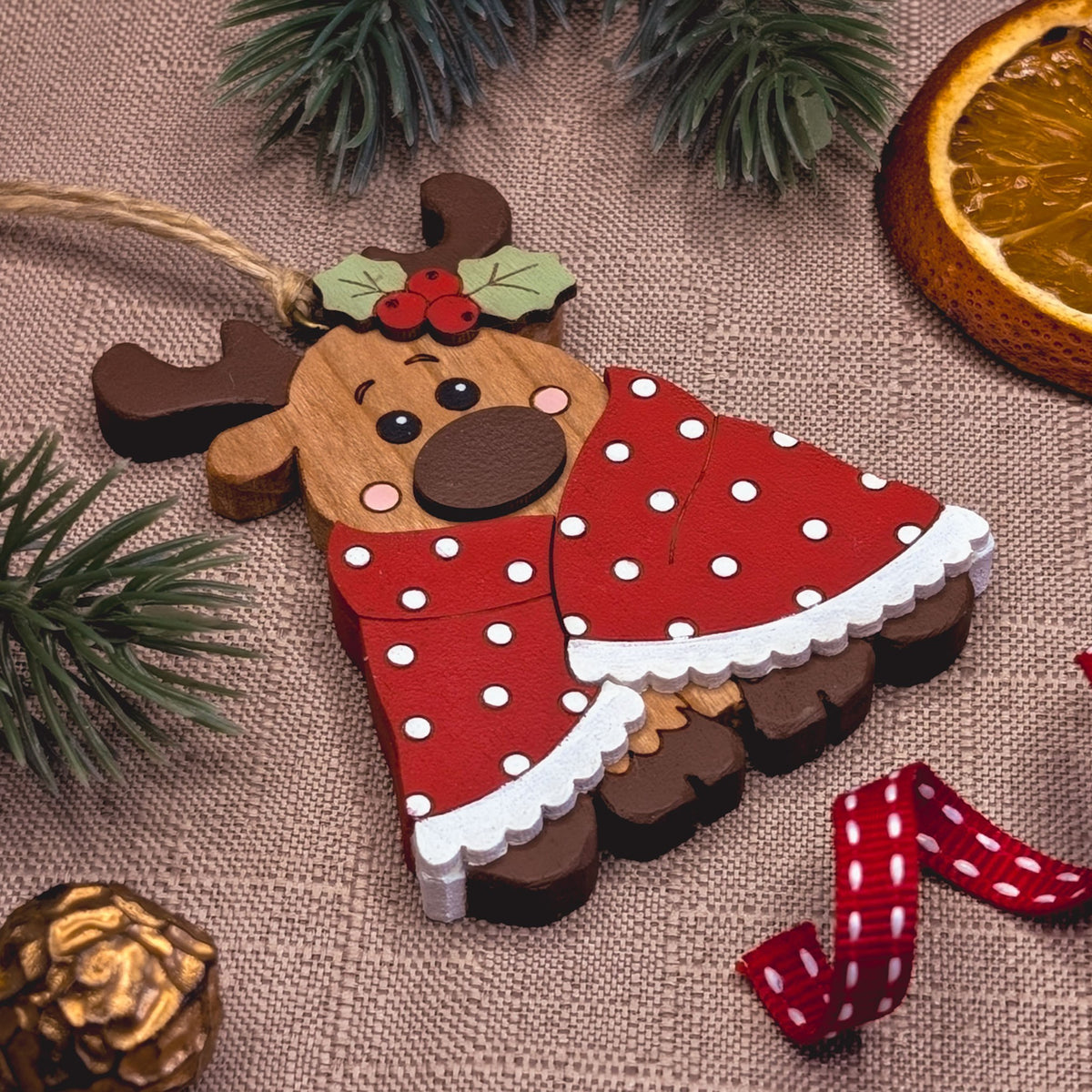 Reindeer in blanket hanging decoration