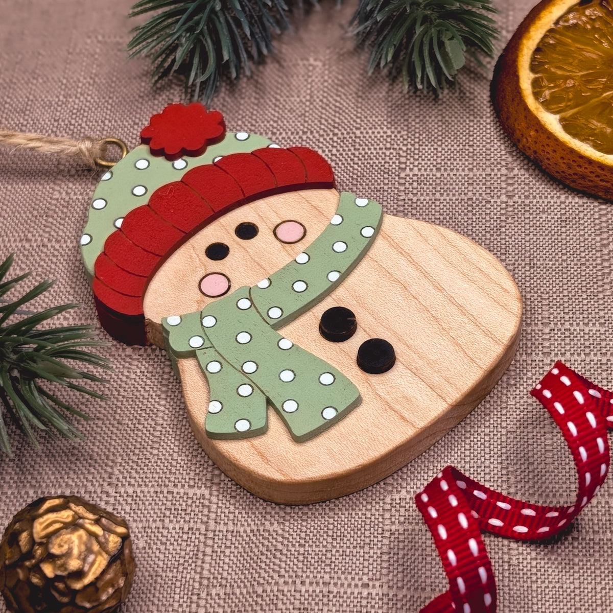 Woolly hat snowman hanging decoration