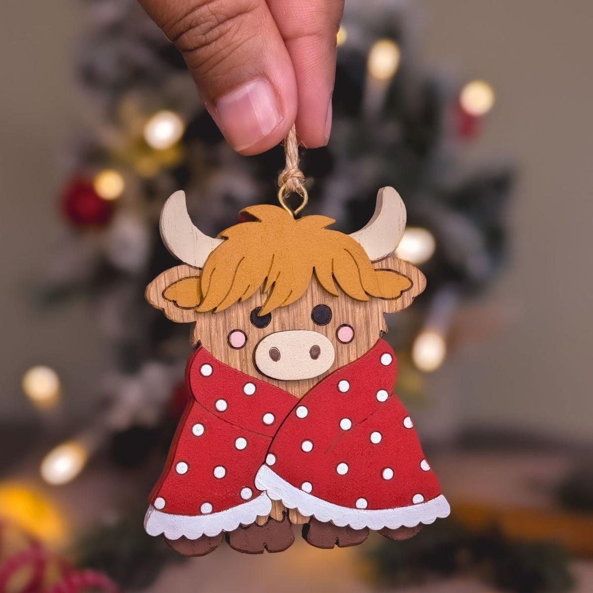 Highland cow in blanket hanging decoration