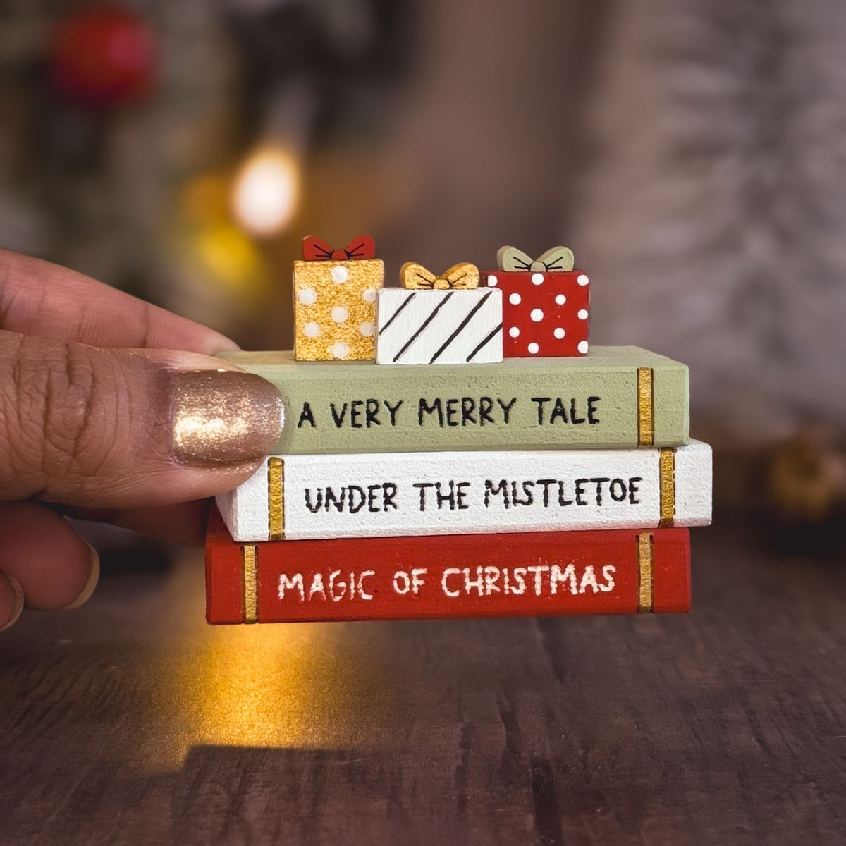 Mini Christmas book stack