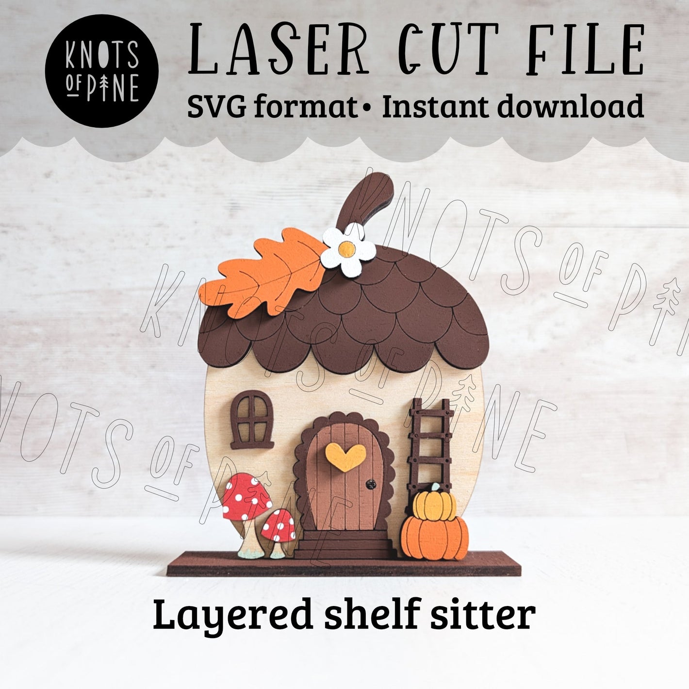 Autumn or fall acorn fairy house laser cut file